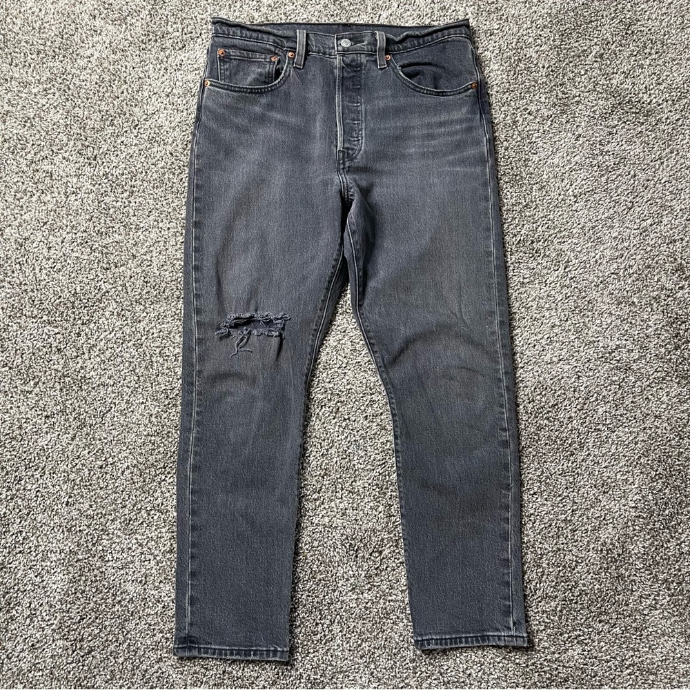 Levi's Premium 501 Skinny Distressed Black Gray Button Fly Jeans W31 L28
